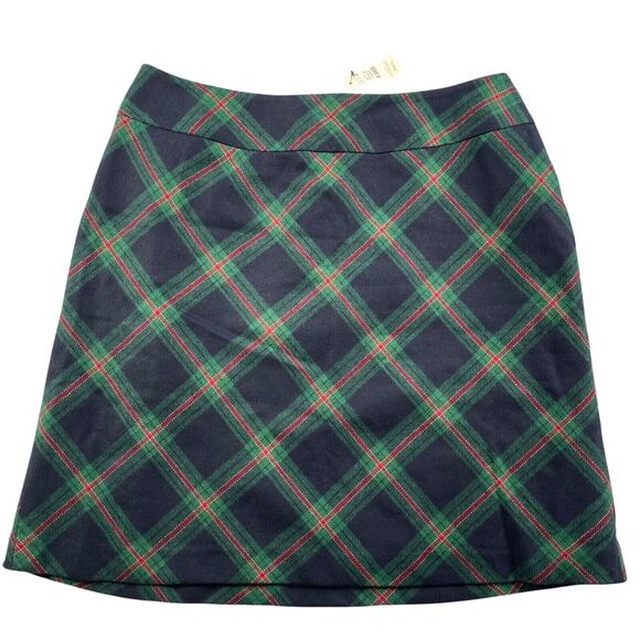 Talbots Skirt 12WP Navy Green Red Plaid Wool Blend Pencil Lined Stretch Waist - Picture 1 of 13